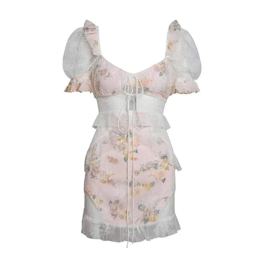 For Love and Lemons Nola Mini Romantic Pink Lace Dress Blush Size S/ AU 8 for rent on The Volte - main image