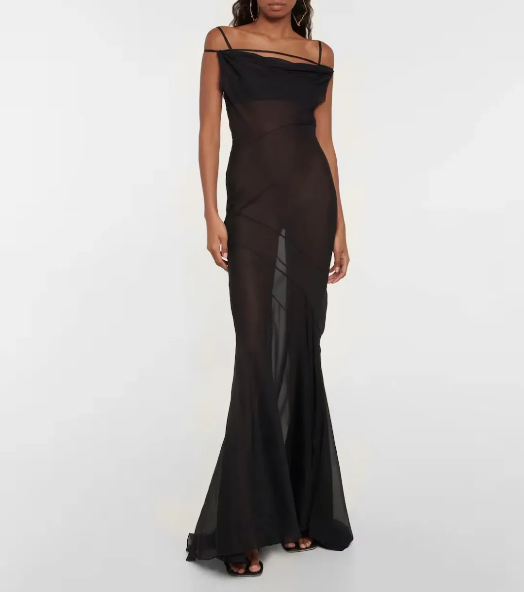 Jacquemus La Robe Draggiu Silk-Blend Maxi Dress in Black Size 36/AU 8 for rent on The Volte - main image