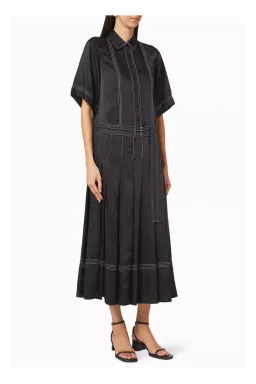 Lee Matthews Adelaide Pleated Shirt Dress Black Size 12 for rent on The Volte - image 1