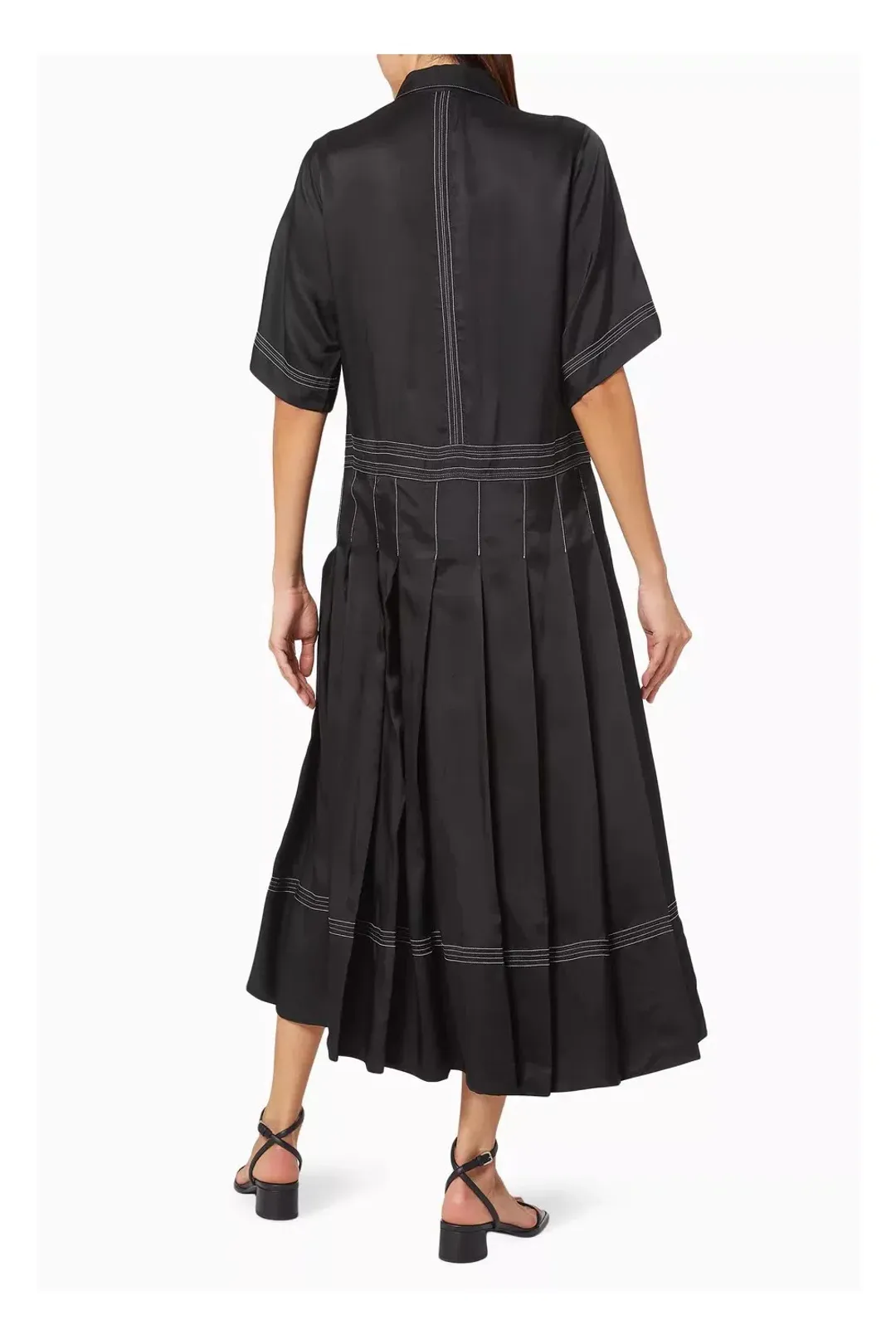 Lee Matthews Adelaide Pleated Shirt Dress Black Size 12 for rent on The Volte - main image