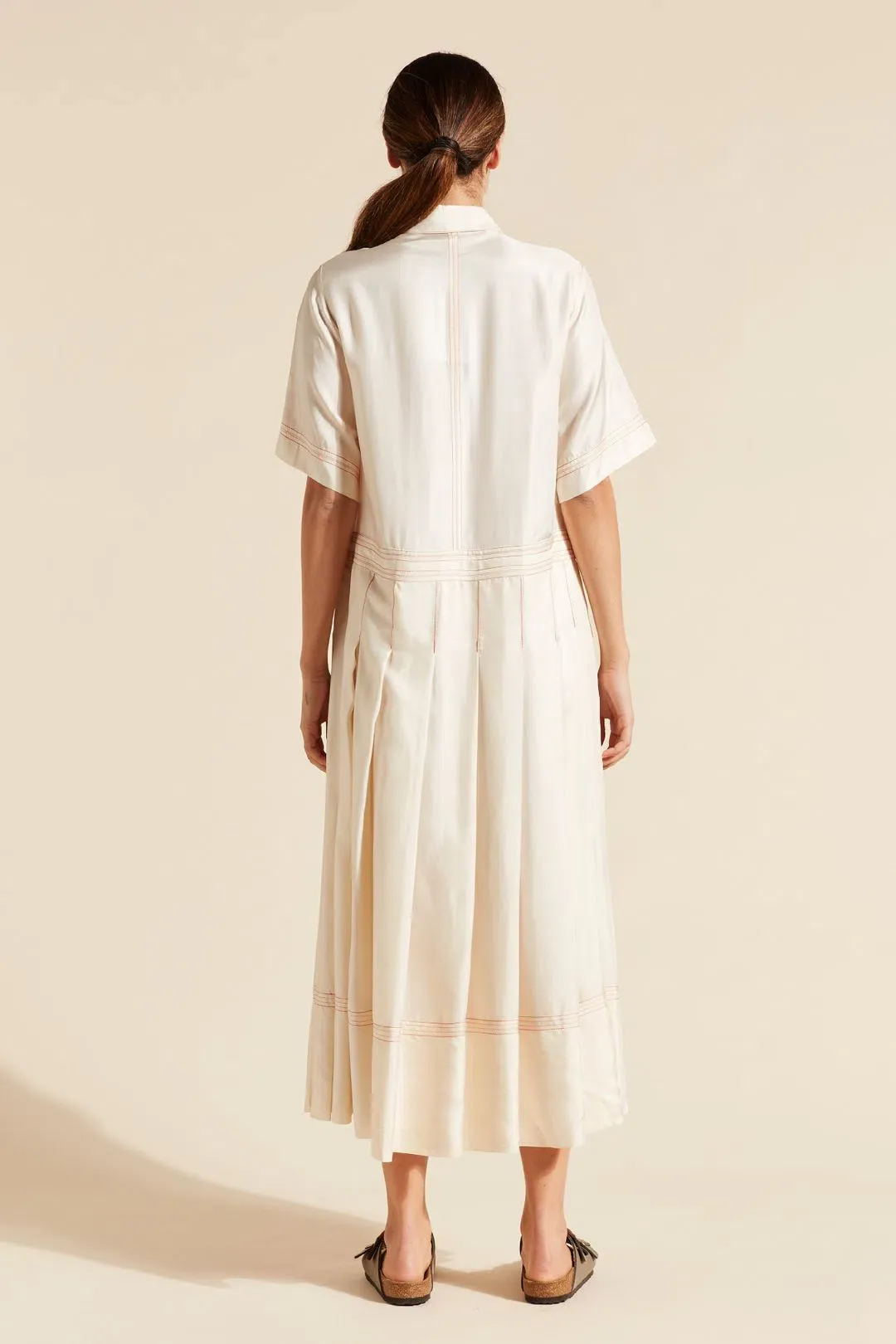 Lee Matthews Adelaide Pleated Shirt Dress Cream Size 12 for rent on The Volte - main image