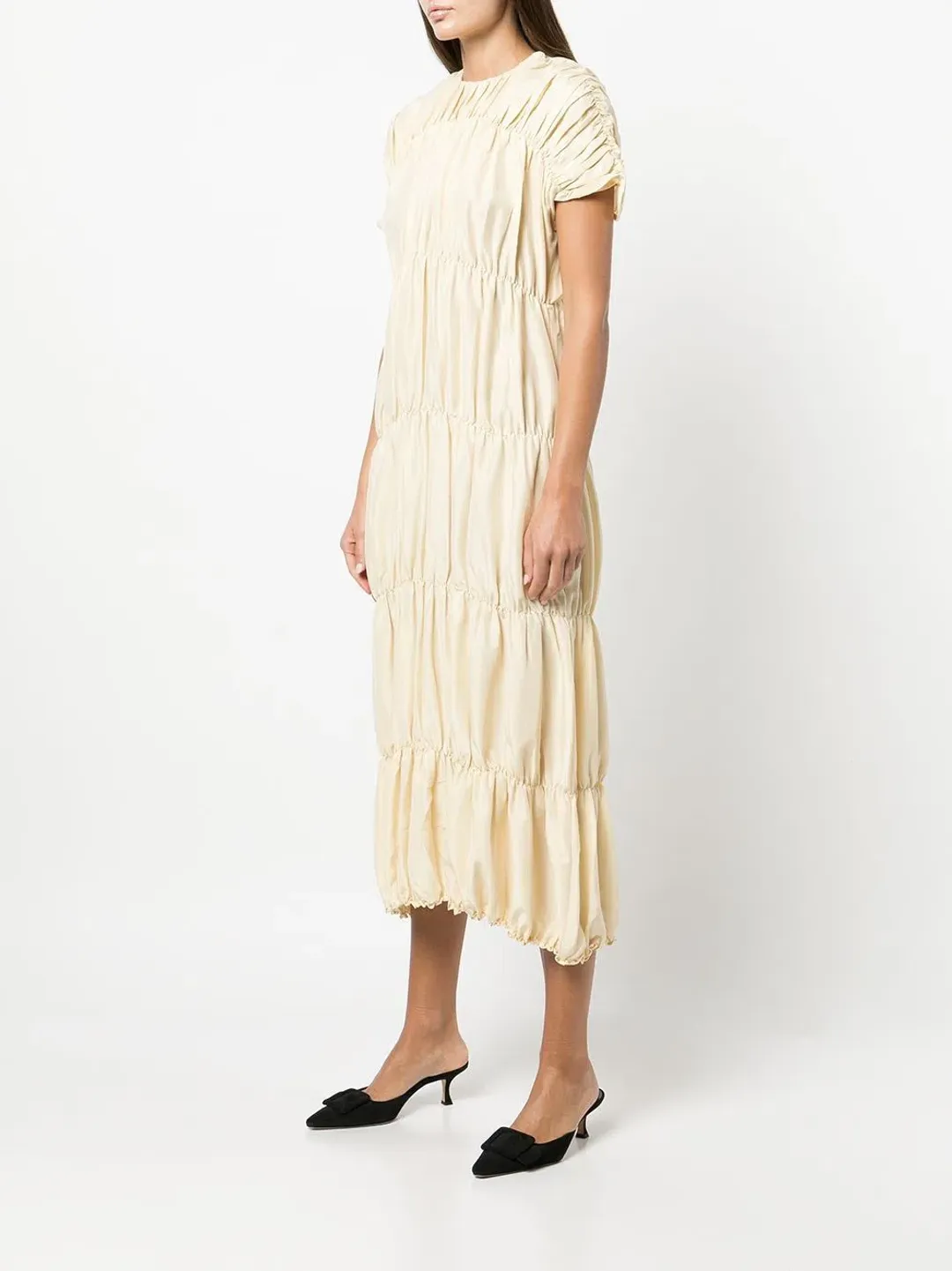 Toteme Ruched Silk Dress Yellow Cream Size 38 / AU 10 for rent on The Volte - main image