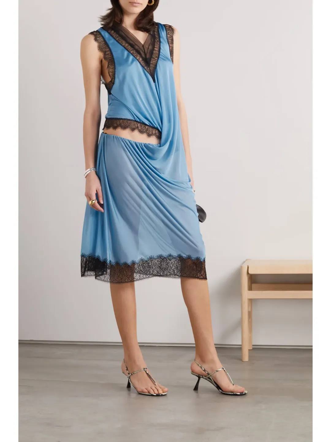 Christopher Esber Cutout Draped Lace-Trimmed Chiffon Dress Blue Size 12 for rent on The Volte - main image