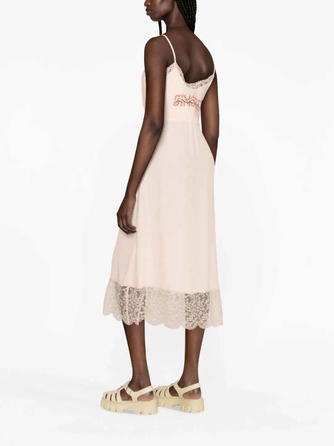 Simone Rocha Lace Trim Slip Midi Dress Pink Size 12 for rent on The Volte - main image