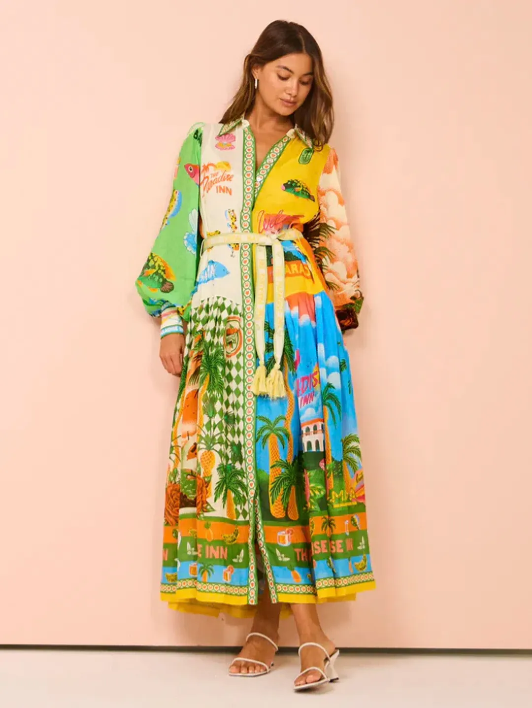 Alemais Paradiso Shirt Midi Dress Multi Print Size AU 12 for rent on The Volte - main image