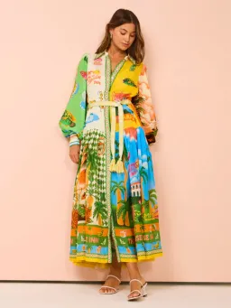 Alemais Paradiso Shirt Midi Dress Multi Print Size AU 12 for rent on The Volte - image 1