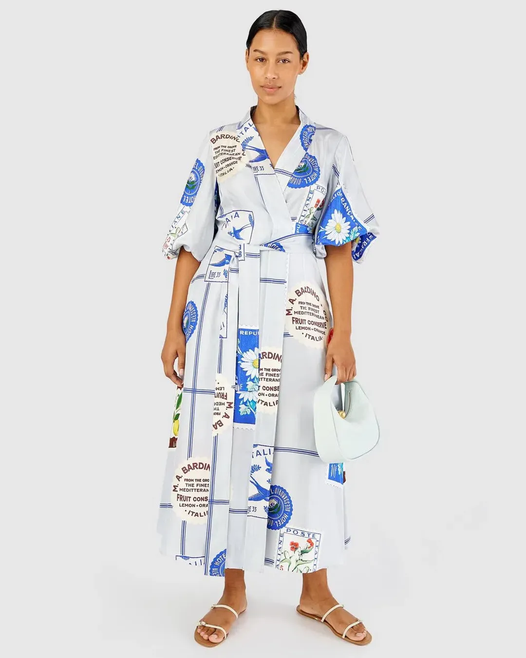 Oroton Picnic Print Dress Pale Blue Size 12 for rent on The Volte - main image