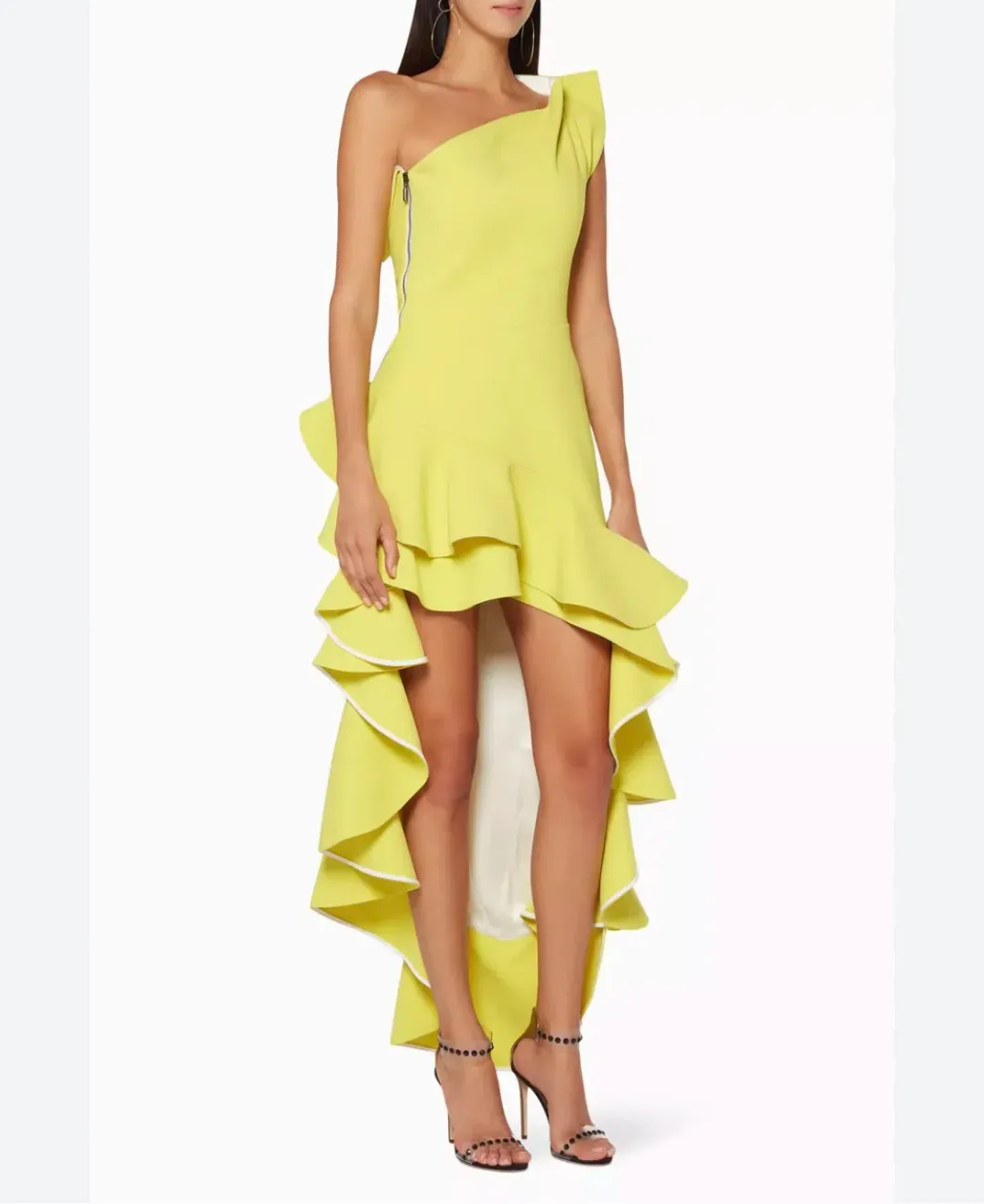 Maticevski  Flamenco Ruffle Dress Chartreuse Yellow Size 8 for rent on The Volte - main image