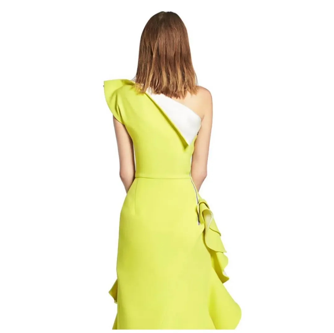 Maticevski  Flamenco Ruffle Dress Chartreuse Yellow Size 8 for rent on The Volte - main image