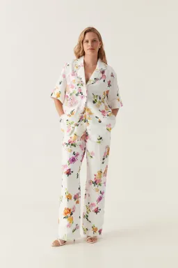 Aje Constance Whipstitch Shirt And Portray Pants Set White Floral Size 14 for rent on The Volte - image 1