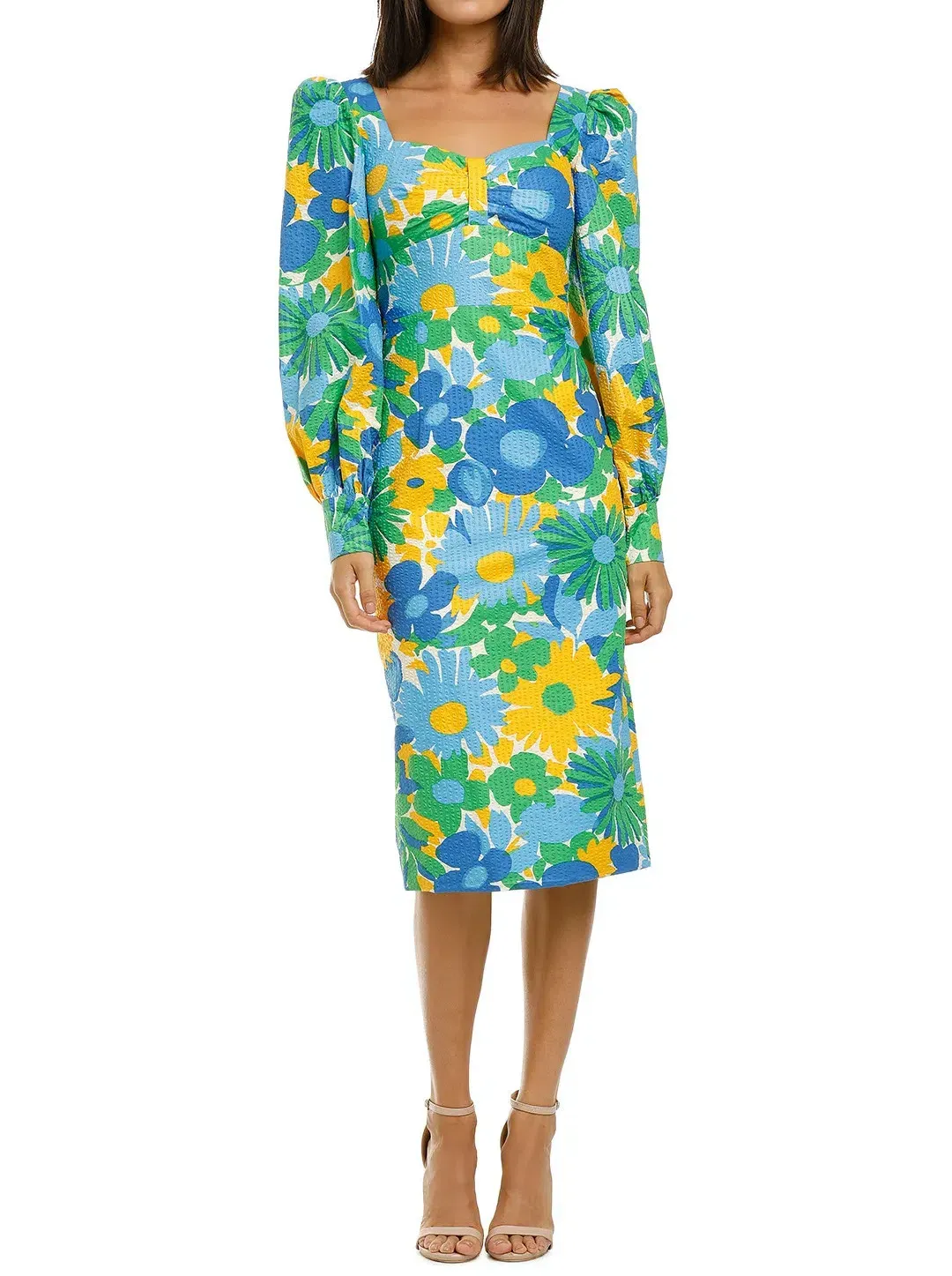By Johnny Sunday Floral Cuff Sleeve Midi Dress Multi Size 8 for rent on The Volte - main image