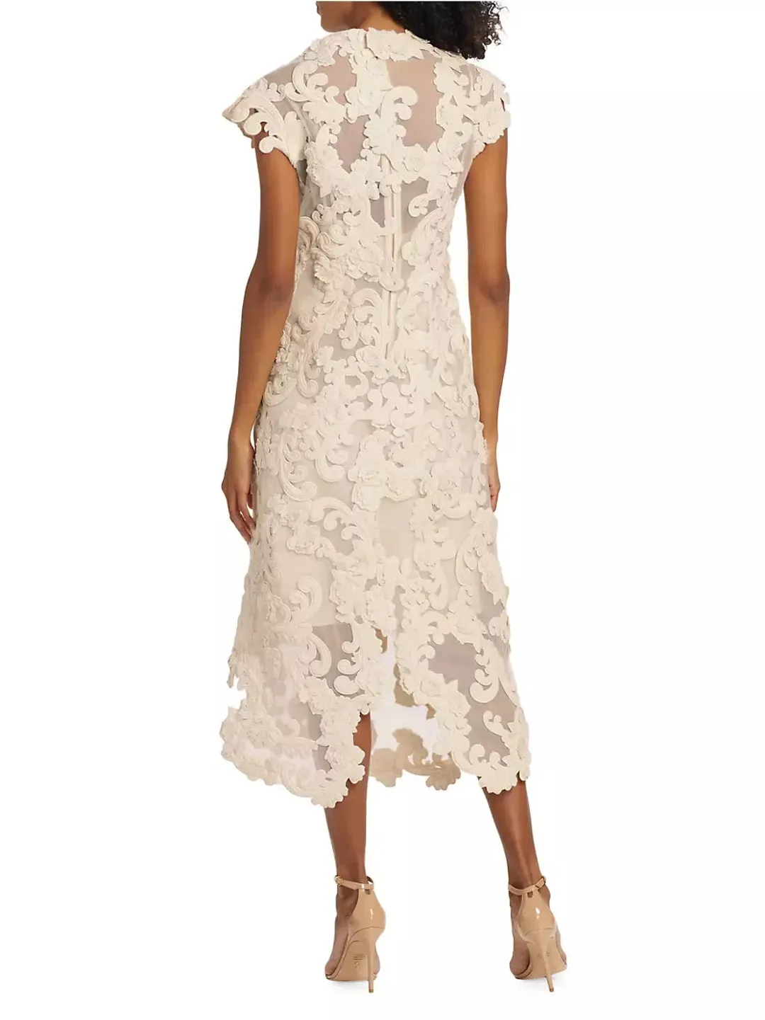 Zimmermann Sensory Motif Embroidered Velvet Appliquéd Midi Dress Macadamia Size 0 / AU 8 for rent on The Volte - main image