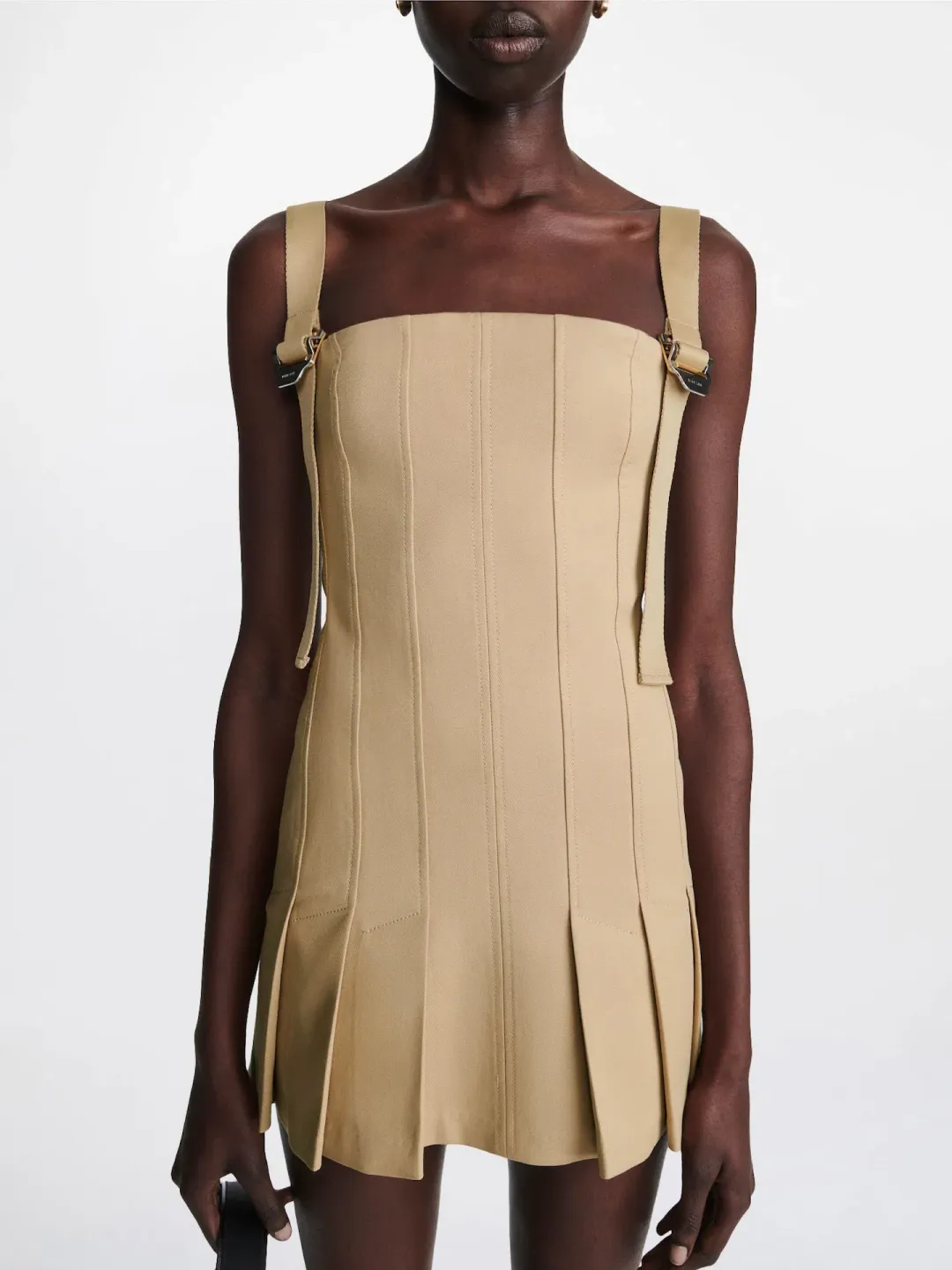 Dion Lee Safety Slider Pleat Mini Dress Dune Size 12 for rent on The Volte - main image