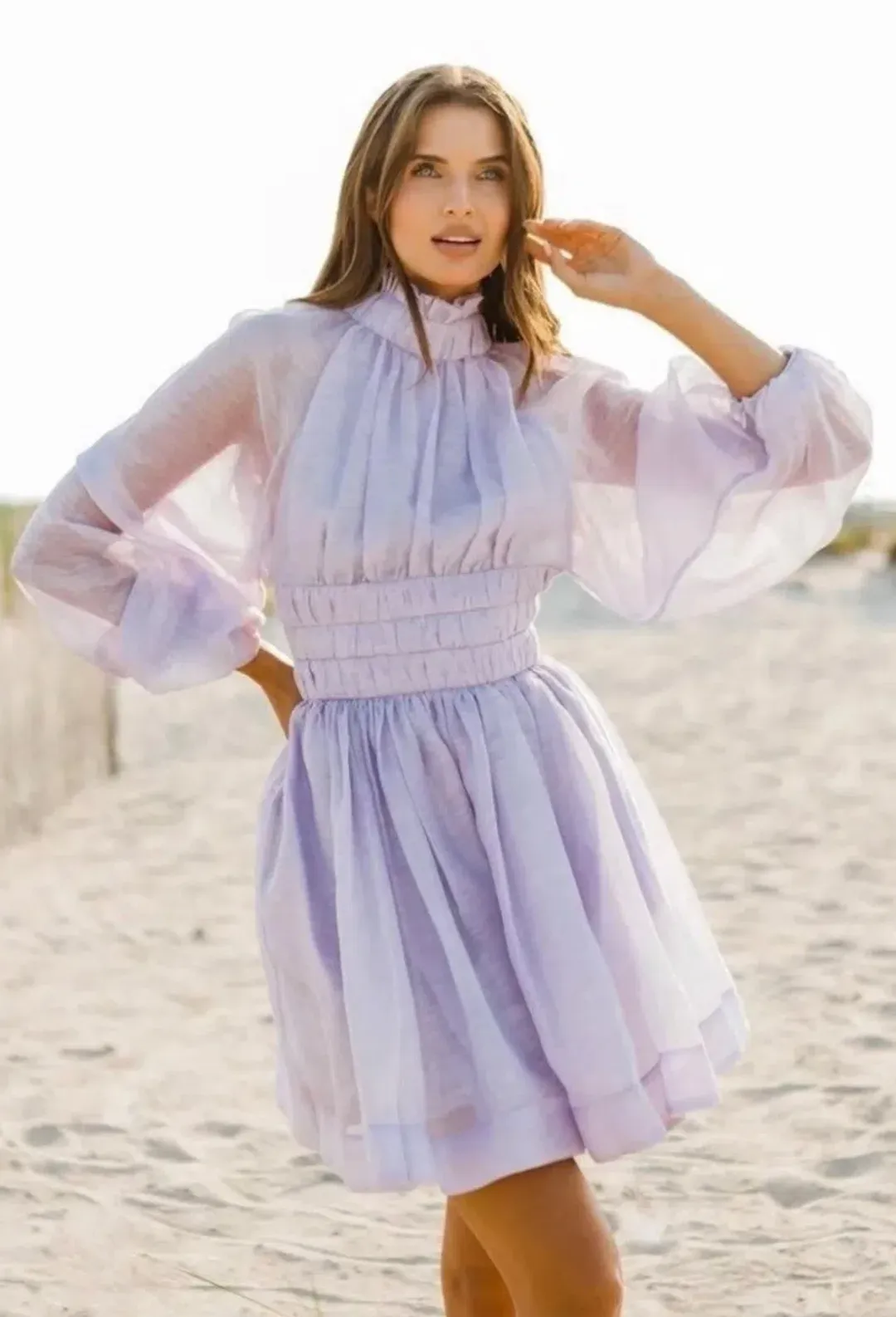 Zimmermann Luminous Long Sleeve Mini Dress Lilac Size 1 (AU10) for rent on The Volte - main image