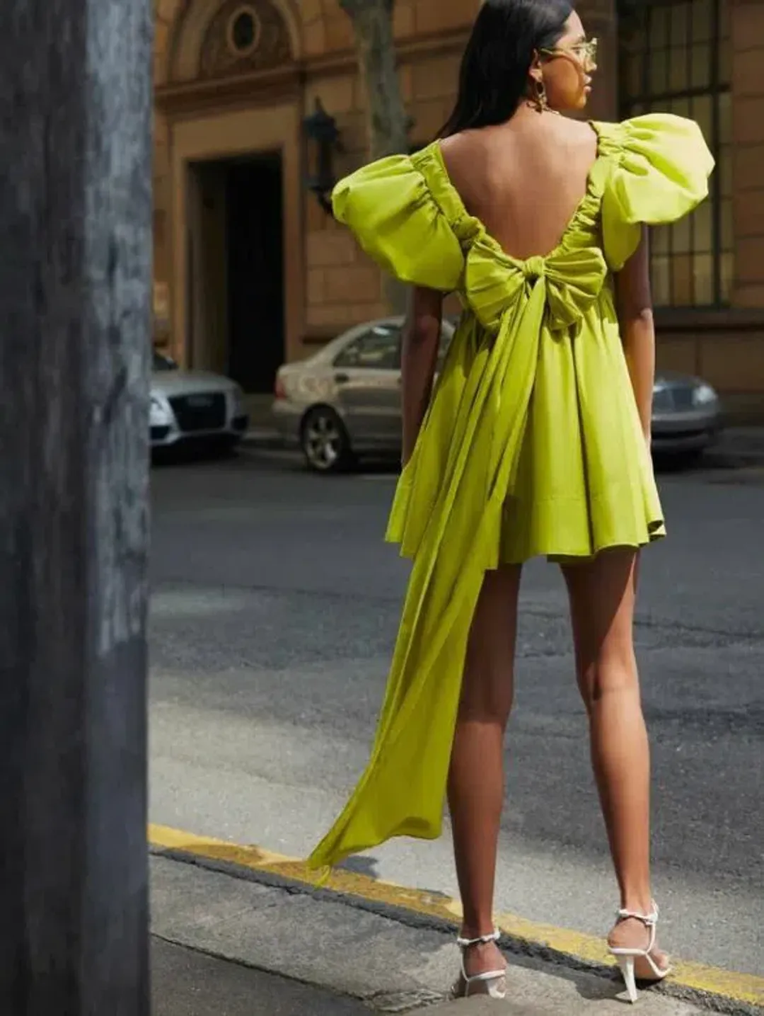 Aje Gretta Bow Back Mini Dress Chartreuse Green Size M / AU 10 for rent on The Volte - main image