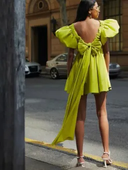 Aje Gretta Bow Back Mini Dress Chartreuse Green Size M / AU 10 for rent on The Volte - image 3