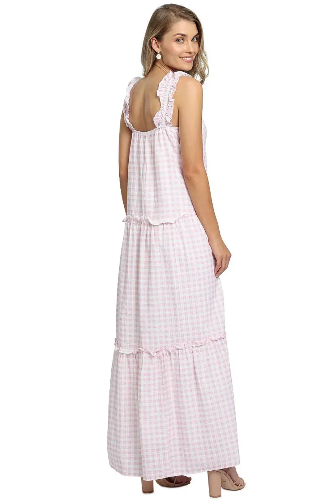 Charlie Holiday Lottie Maxi Dress Pink Gingham Size 8 for rent on The Volte - main image