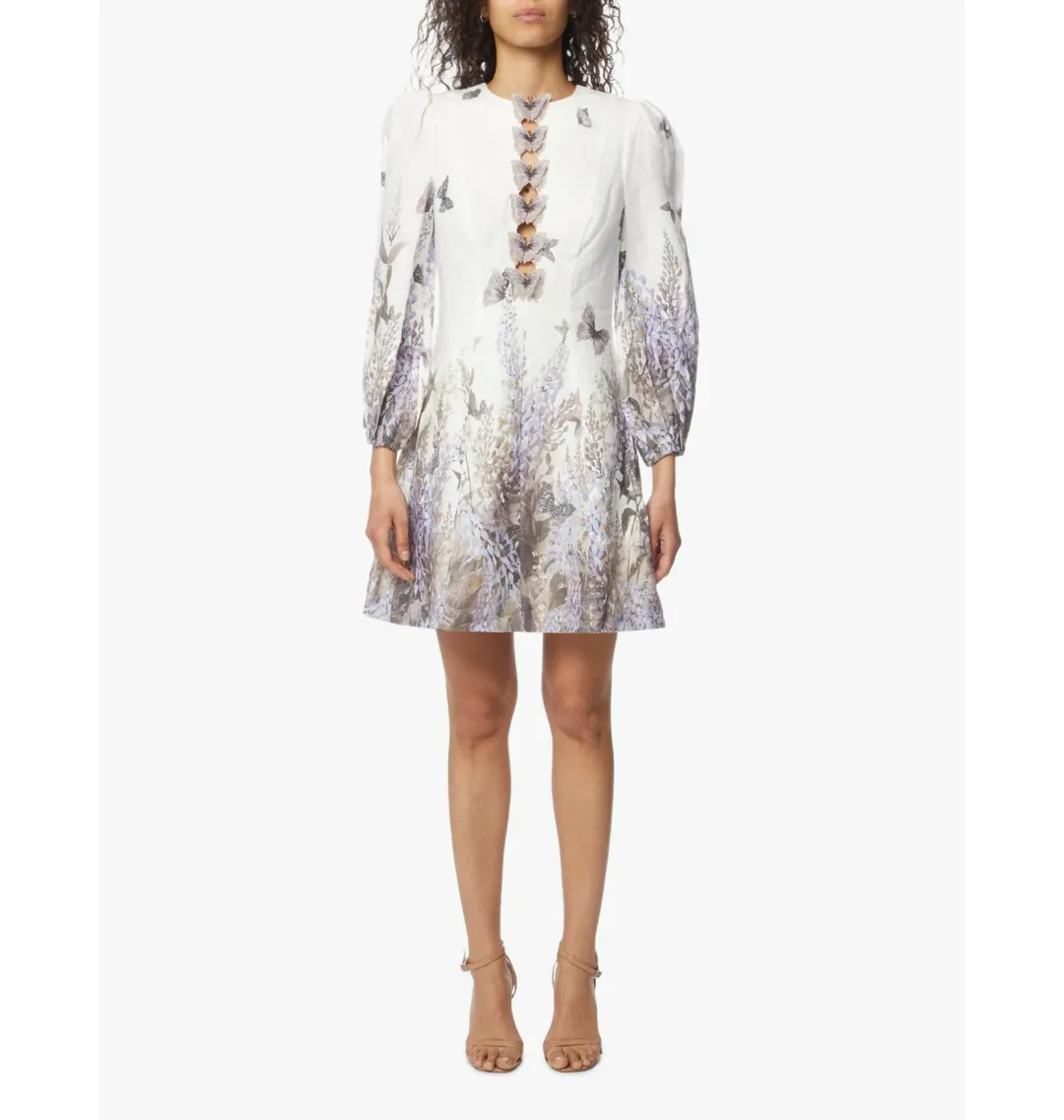 Zimmermann The Luminous Butterfly Mini Dress in Ivory Lavender Tea Size 2 / AU 12 for rent on The Volte - main image