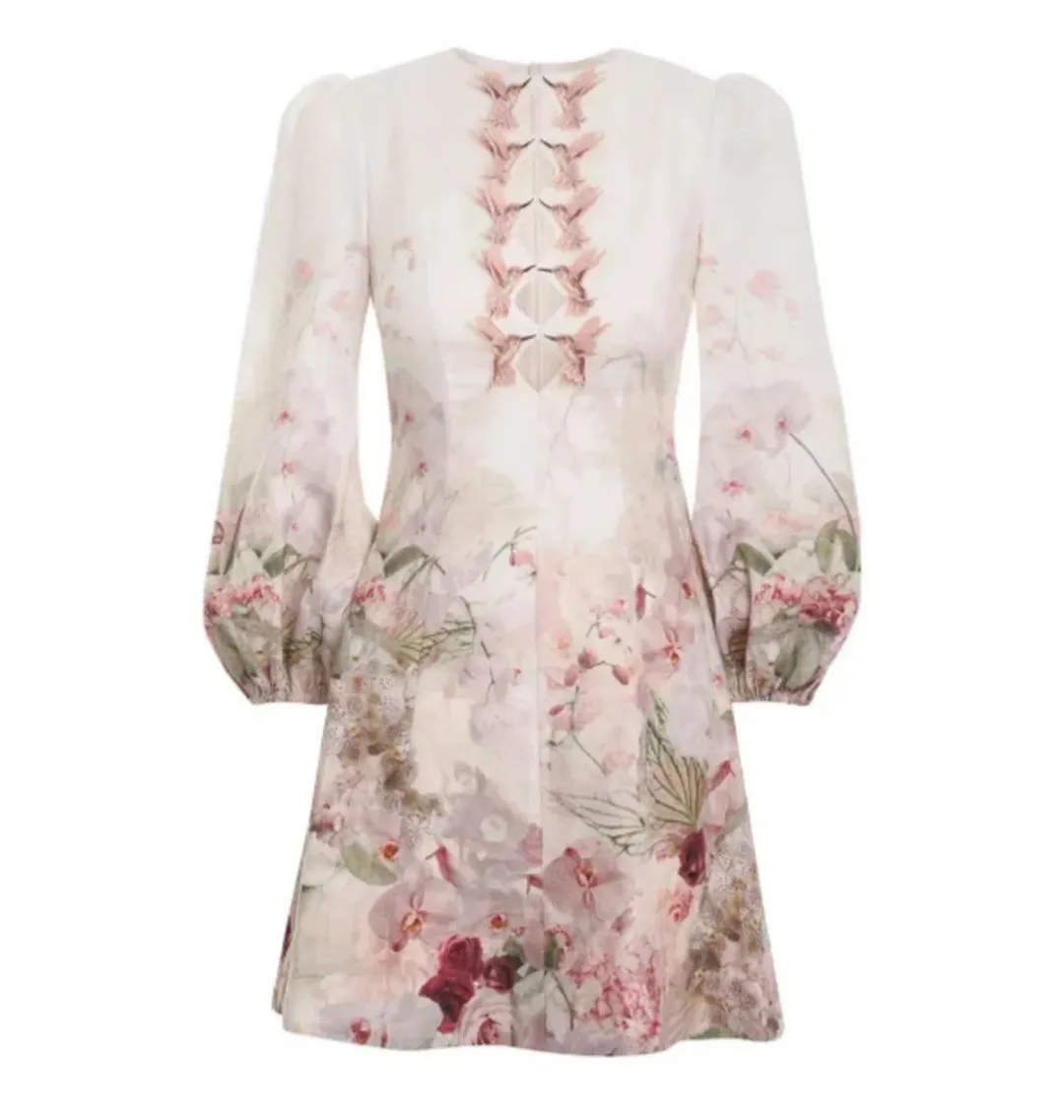 Zimmermann Dancer Hummingbird Mini Dress Alabaster Garden Floral Size 2 / AU 12 for rent on The Volte - main image