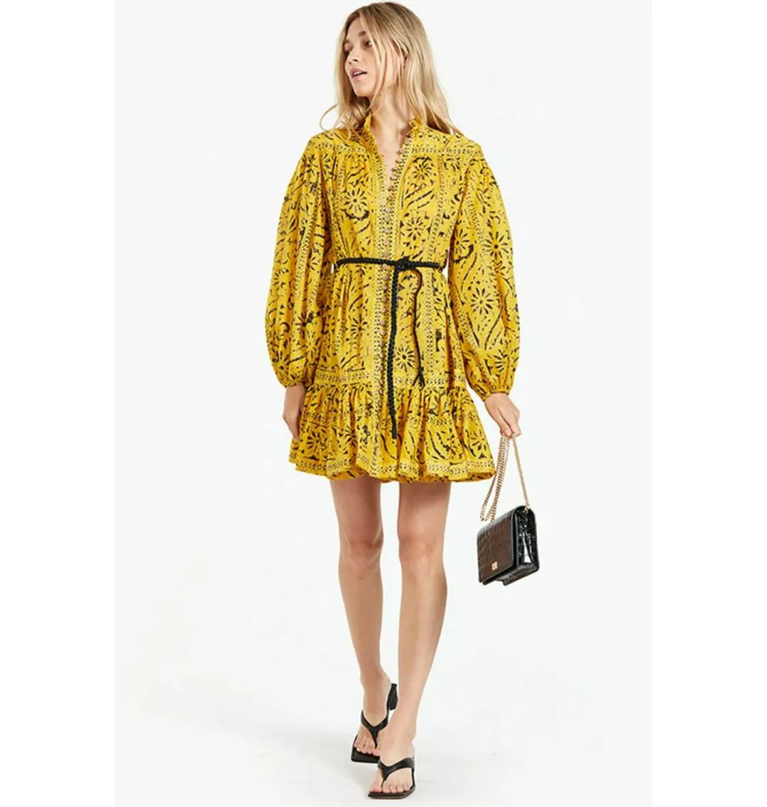 Zimmermann Lulu Drop Waist Dress in Yellow Print Size 3 / AU 14 for rent on The Volte - main image