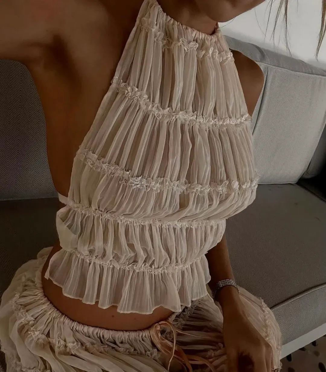 Arcina Ori Juliette Halter Top & Maxi Skirt Set Warm Cream Size S / AU 8 for rent on The Volte - main image