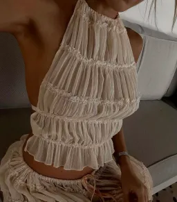 Arcina Ori Juliette Halter Top & Maxi Skirt Set Warm Cream Size S / AU 8 for rent on The Volte - image 2