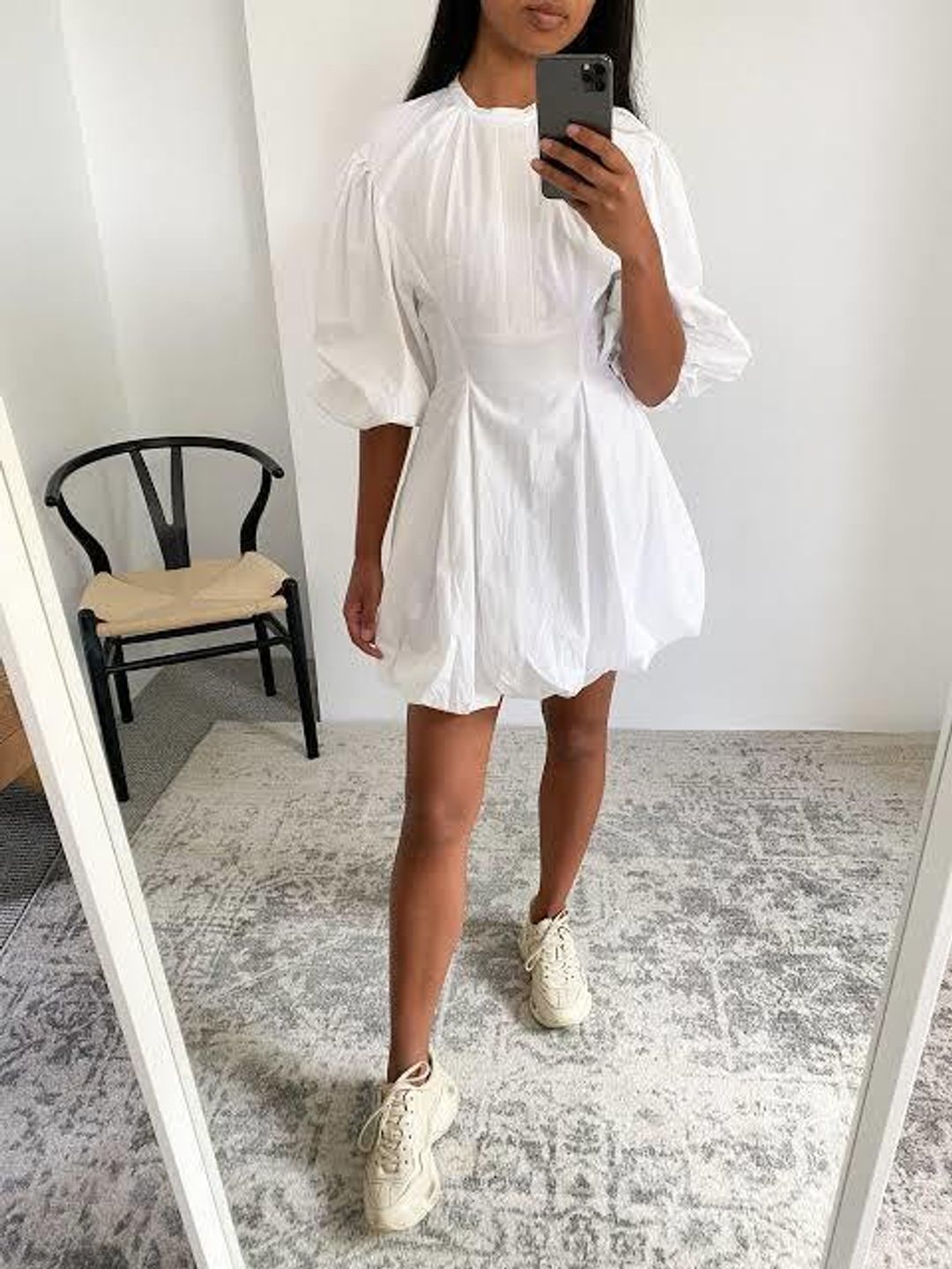 Bassike Gathered Balloon Dress White Size 10 for rent on The Volte - main image