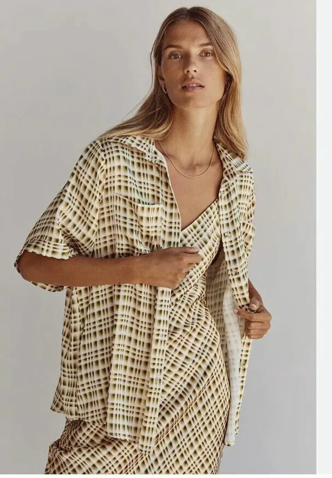 Dissh Dilan Vacation Shirt and Satin Slip Dress Set Print Size 6 for rent on The Volte - main image