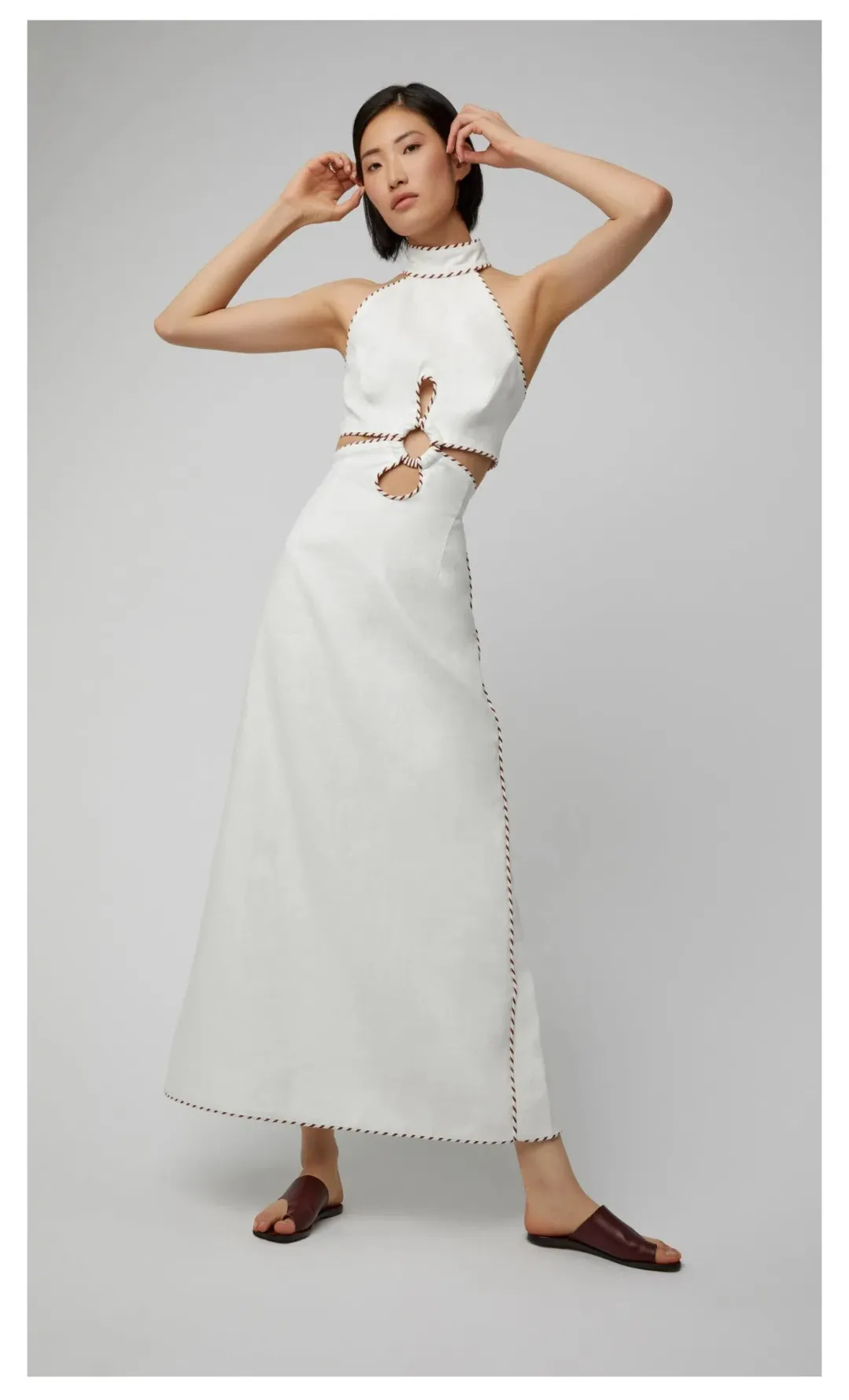 Zimmermann Braid-Trimmed Cut Out Linen Midi Dress White Size 1 / AU 10 for rent on The Volte - main image