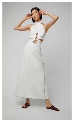 Zimmermann Braid-Trimmed Cut Out Linen Midi Dress White Size 1 / AU 10 for rent on The Volte - image 1