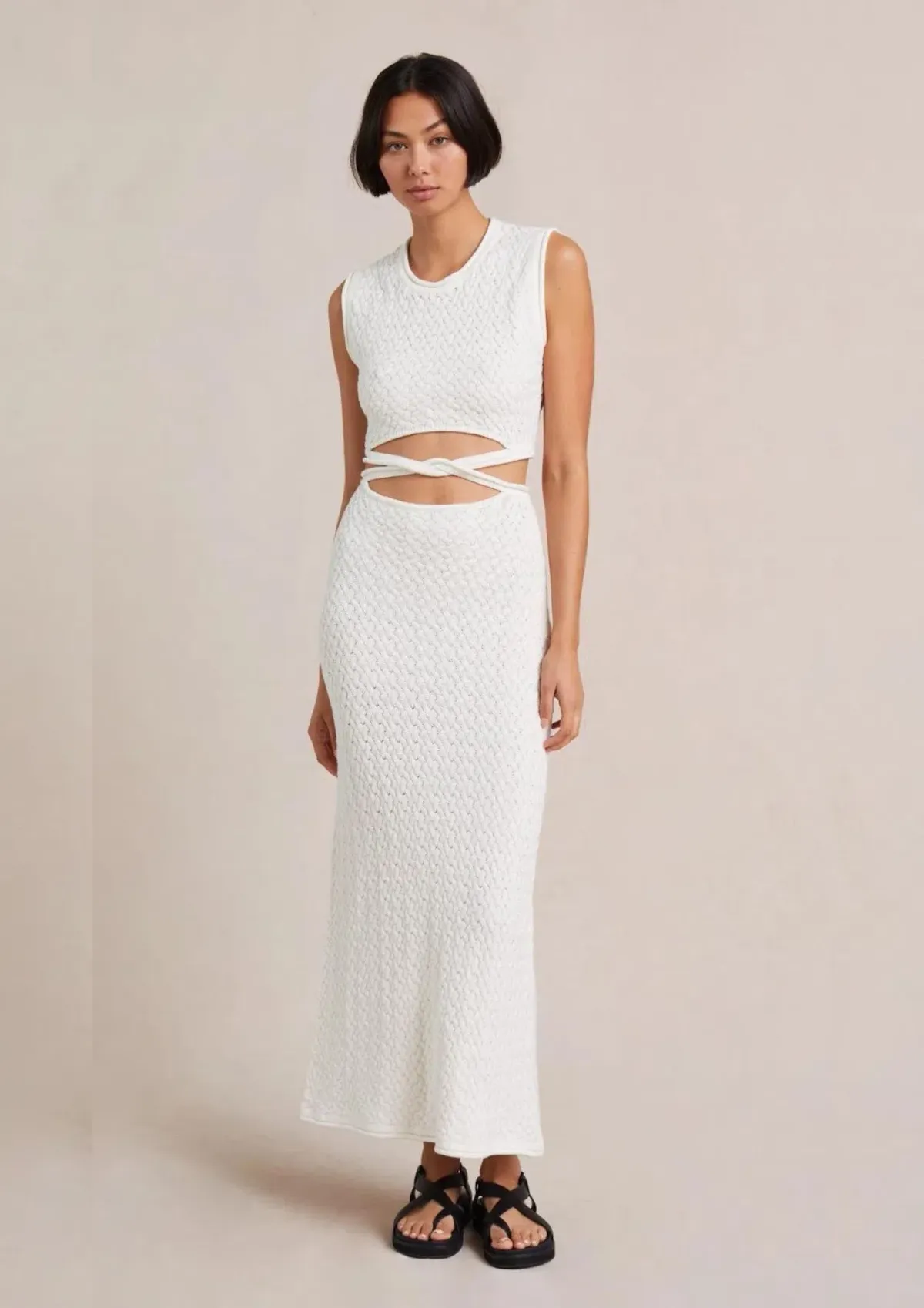 Bec & Bridge Effie Knit Cut Out  Midi Dress White Size 8 for rent on The Volte - main image