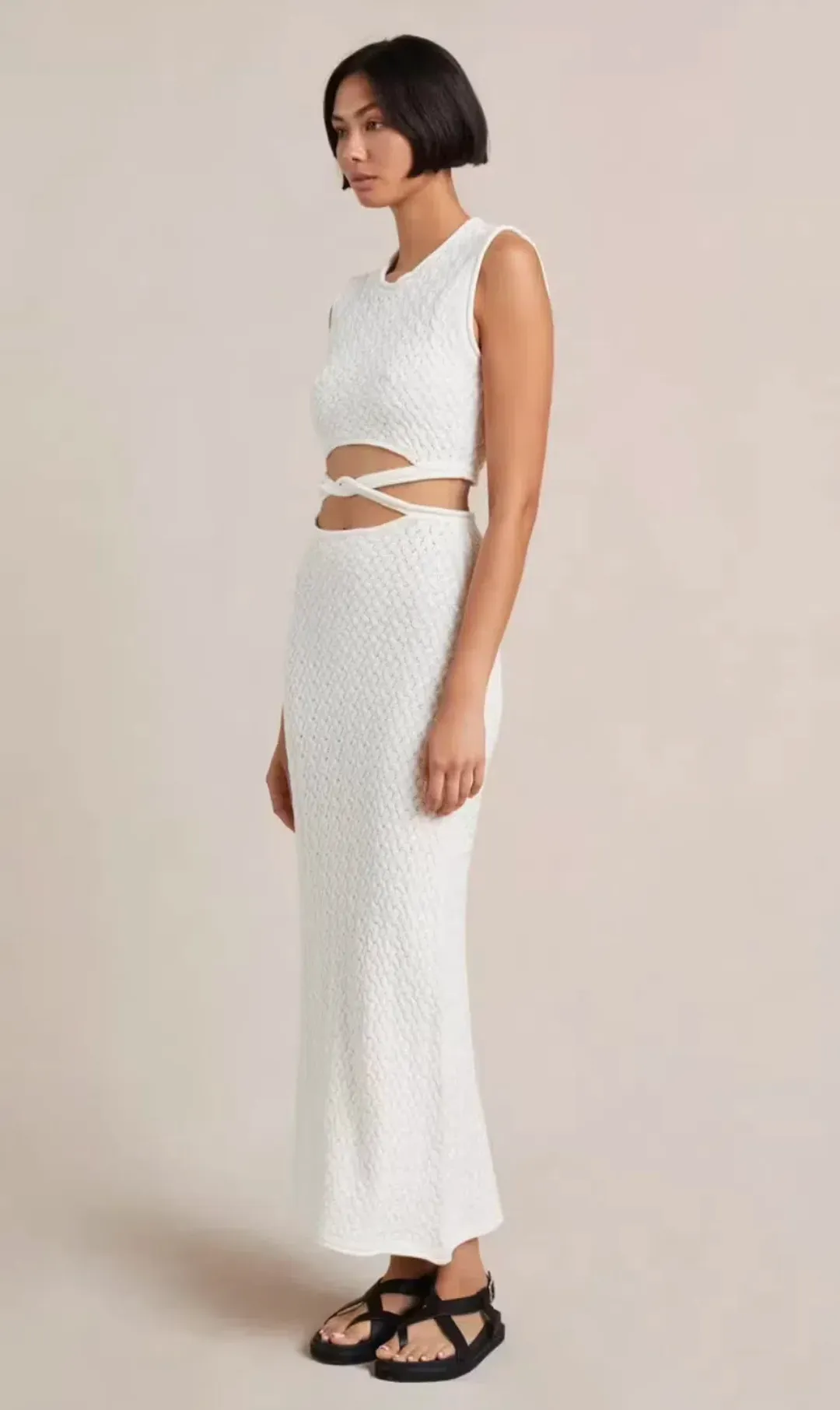 Bec & Bridge Effie Knit Cut Out  Midi Dress White Size 8 for rent on The Volte - main image