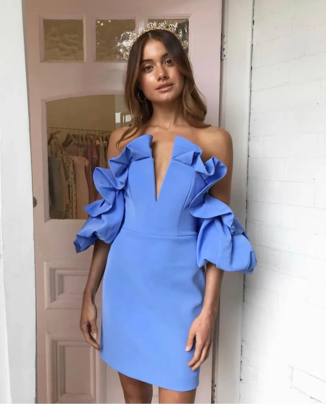 Acler Hitching Mini Dress Blue Size 6 for rent on The Volte - main image