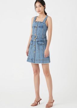 Aje Paperbark Denim Belted Mini Dress Blue Size 4 for rent on The Volte - image 1