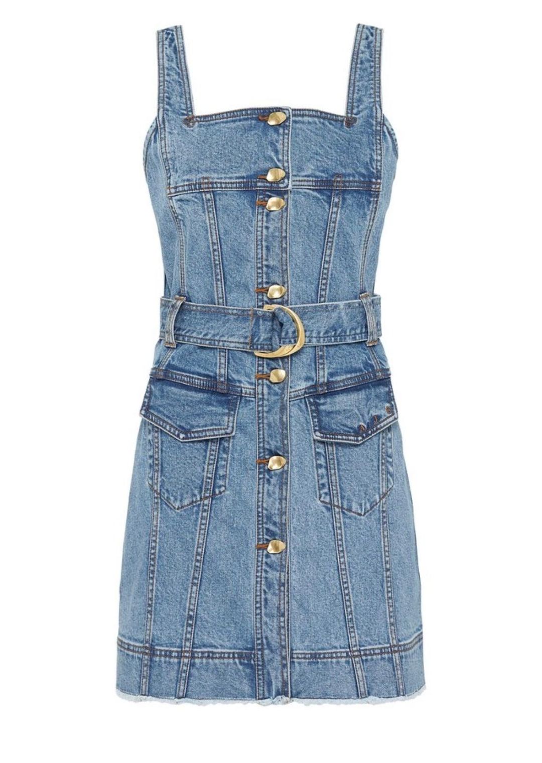 Aje Paperbark Denim Belted Mini Dress Blue Size 4 for rent on The Volte - main image