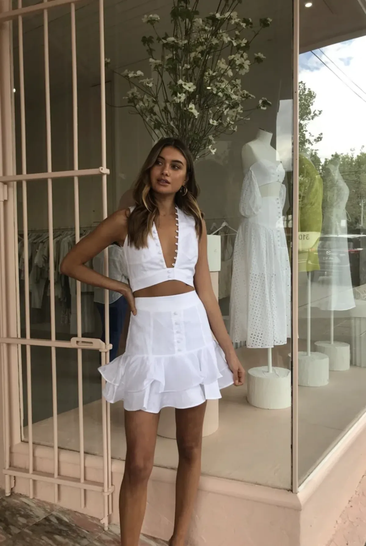 Joslin Amira Linen Top Aspen Linen Mini Skirt White Size 6 for rent on The Volte - main image