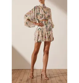Shona Joy Dontella Cropped Long Sleeve Blouse And Donatella Shirred Ra Ra Skirt Set Floral Size AU 6 for rent on The Volte - image 2