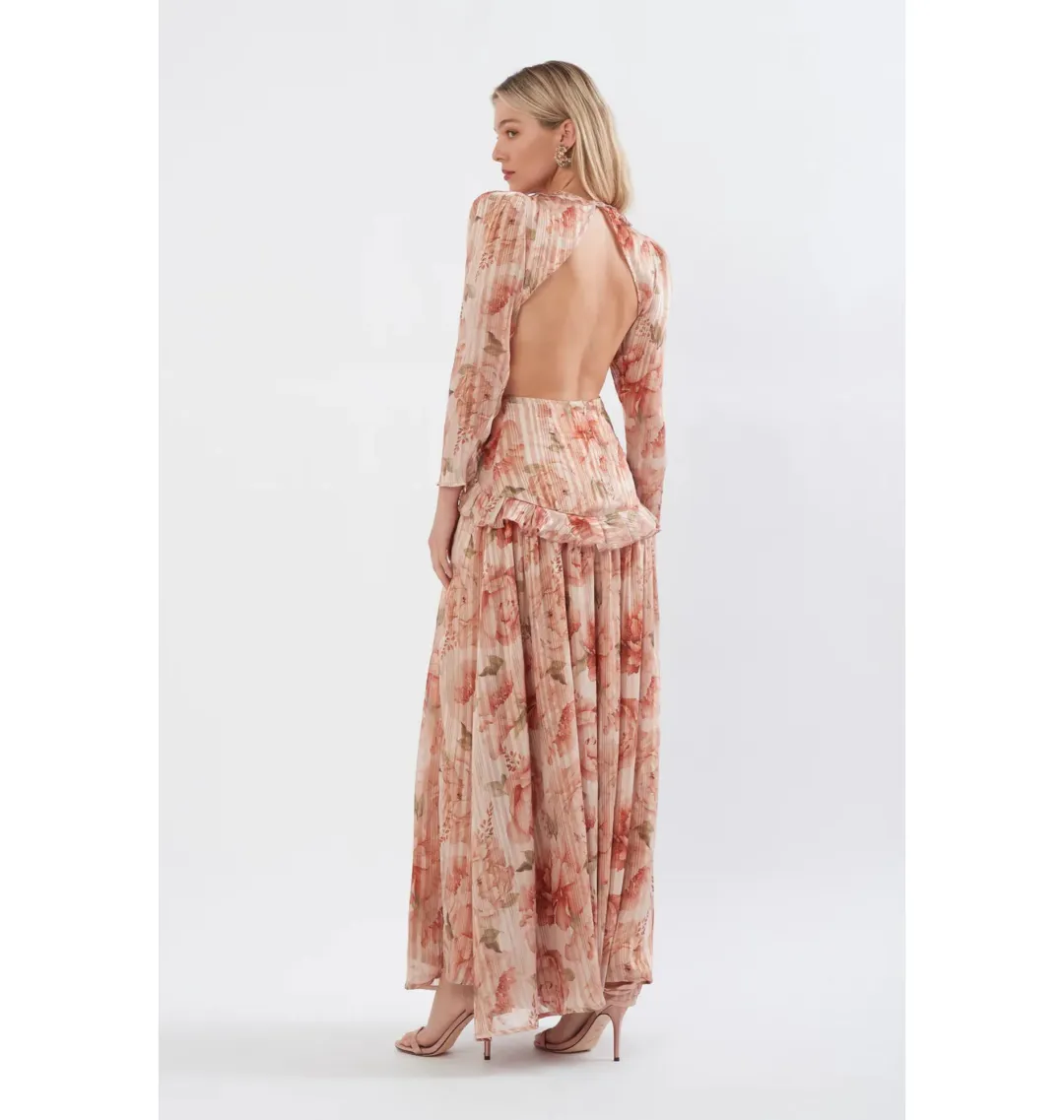Sonya Moda Ruffle Cutout Maxi In Spiced Peonies Size AU 6 for rent on The Volte - main image