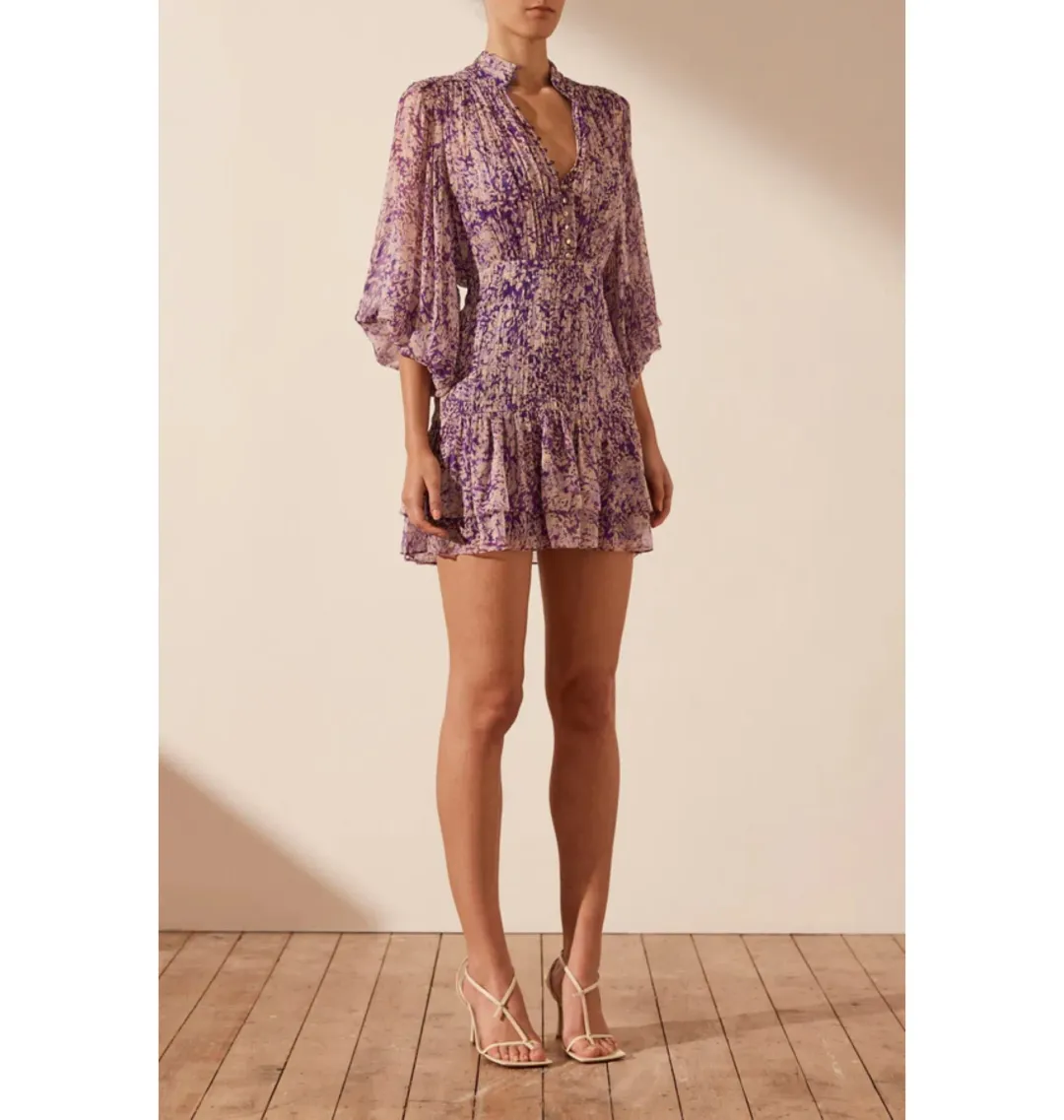 Shona Joy Aurier Button Up Ruched Mini Dress In Aurier Print Size AU 6 for rent on The Volte - main image