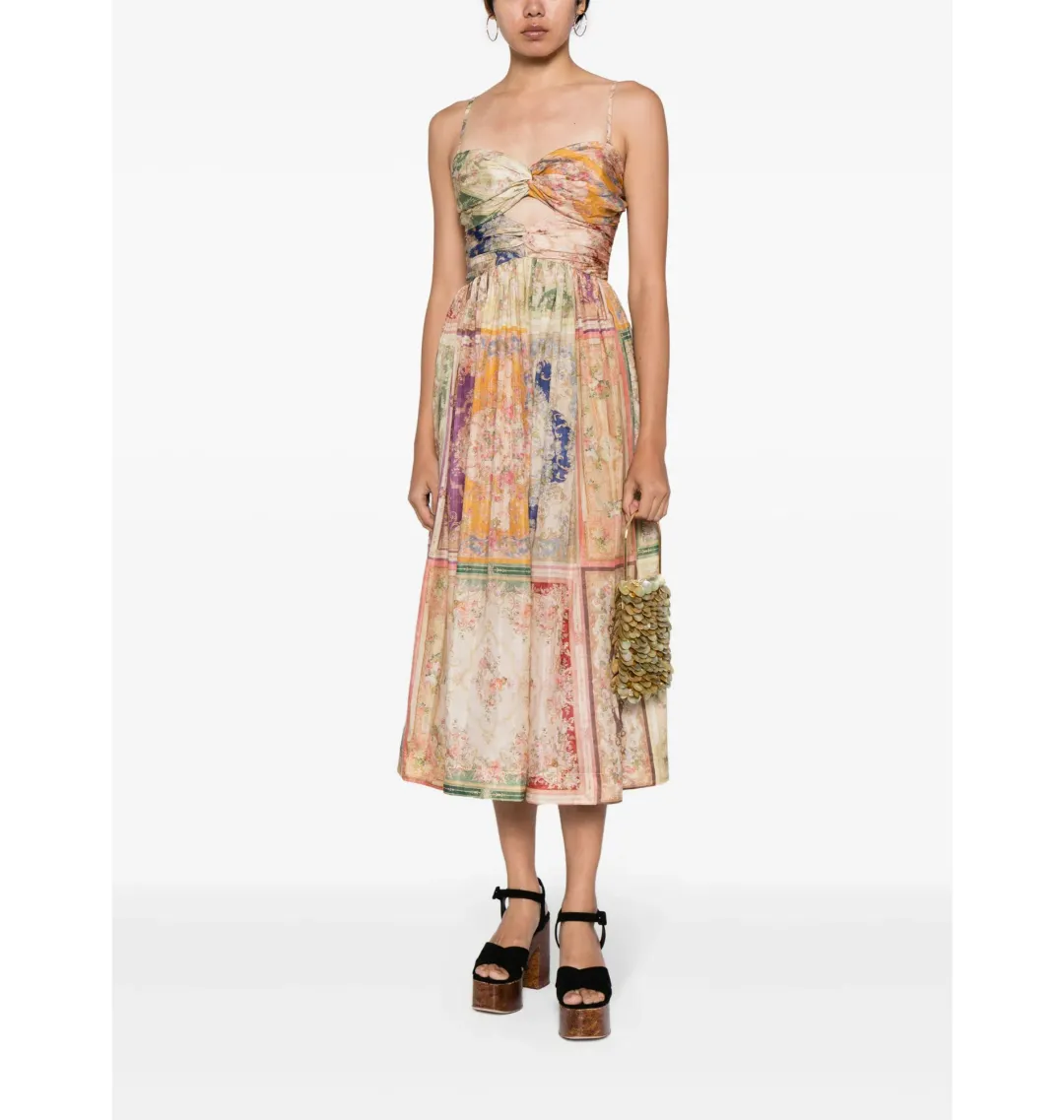 Zimmermann August Tie front Midi Dress  in Patch Floral Size 3 / AU 14 for rent on The Volte - main image