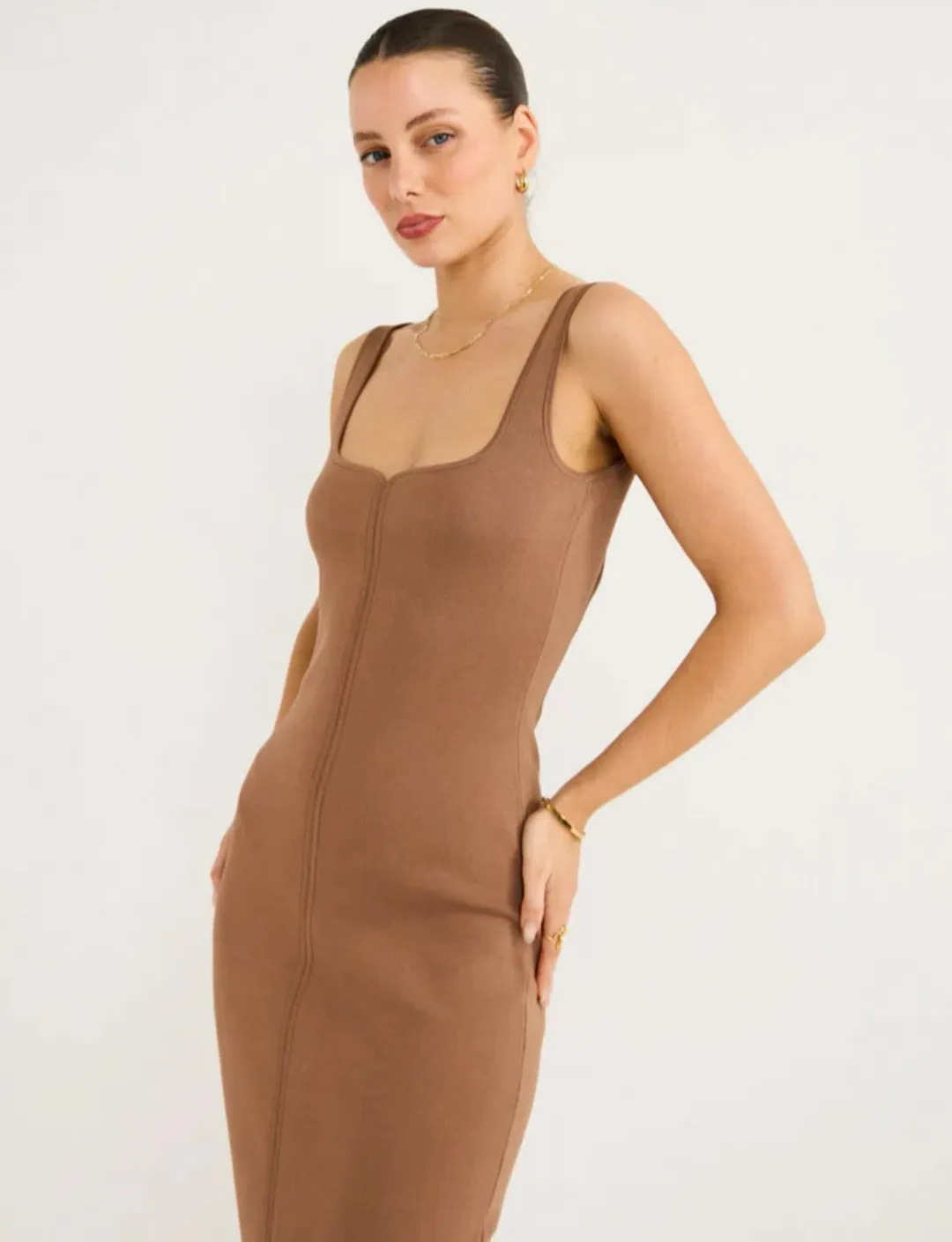 Clea Parsons Crepe Knit Dress In Hazel Size XS/ AU 6 for rent on The Volte - main image