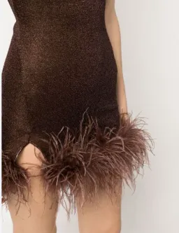Oséree Feather Trim Glitter Mini Dress Brown Size 10 for rent on The Volte - image 3