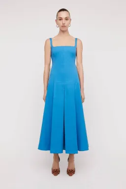 Scanlan Theodore Sateen Pleat Midi Dress Blue Size 10 for rent on The Volte - image 1
