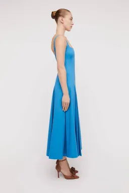 Scanlan Theodore Sateen Pleat Midi Dress Blue Size 10 for rent on The Volte - image 2