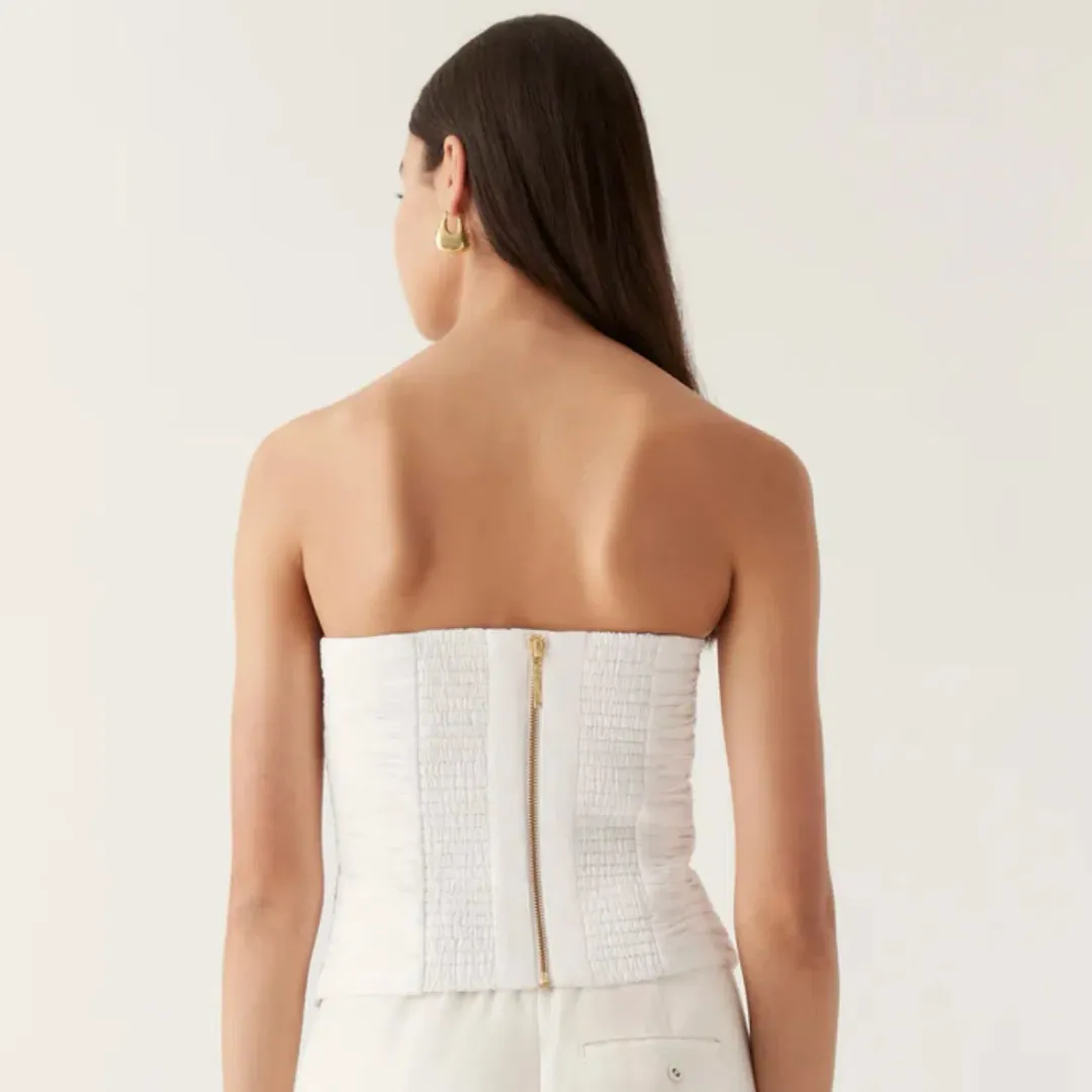 Aje Sunbeam Ruched Bustier Ivory Size 4 for rent on The Volte - main image