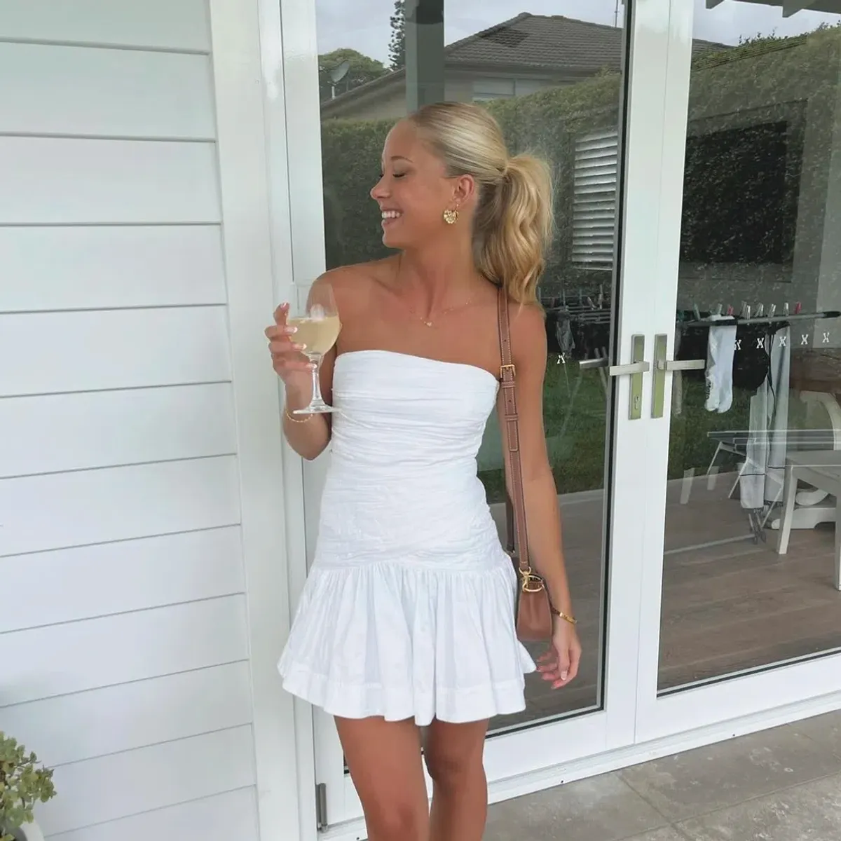 Aje Sunbeam Ruched Bustier and Carrie Mini Skirt Set Ivory Size 4 for rent on The Volte - main image