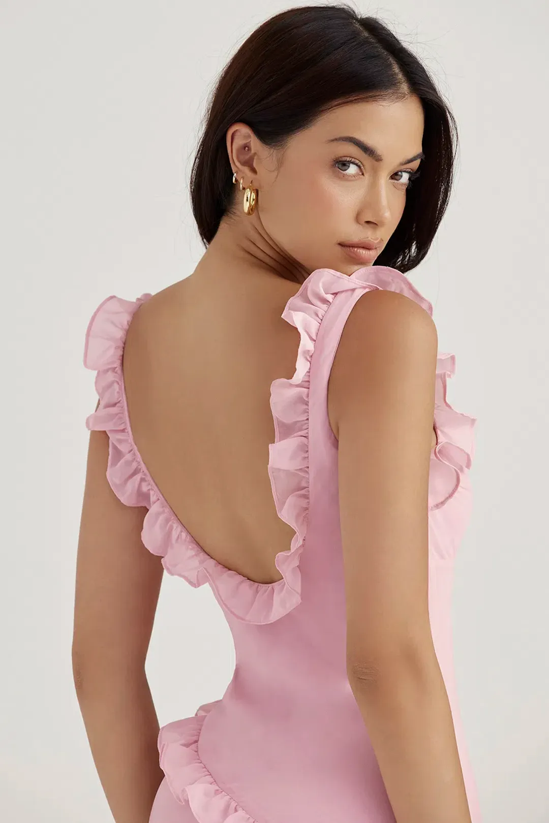 House Of Cb Tania Ruffle Mini Dress Pink Quartz Size 6  for rent on The Volte - main image