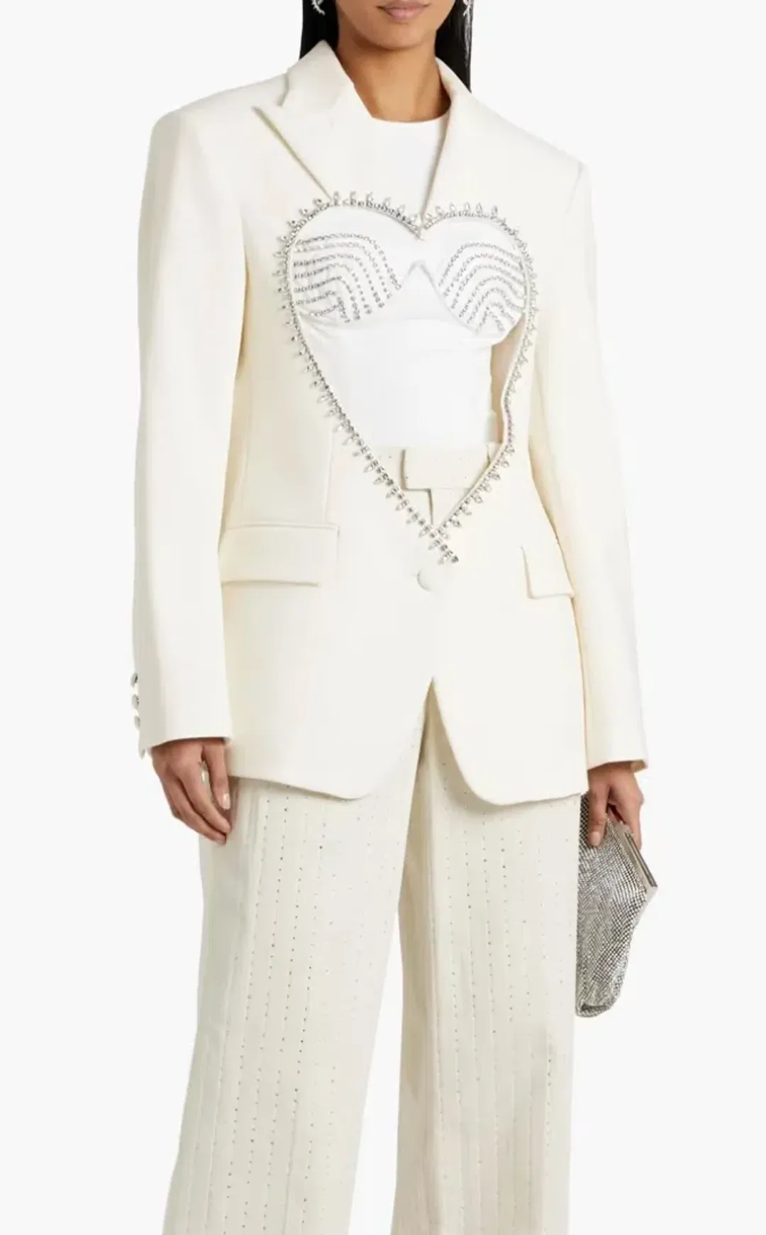 Area NYC Cutout Crystal-embellished Wool-blend Blazer White Size 8 for rent on The Volte - main image