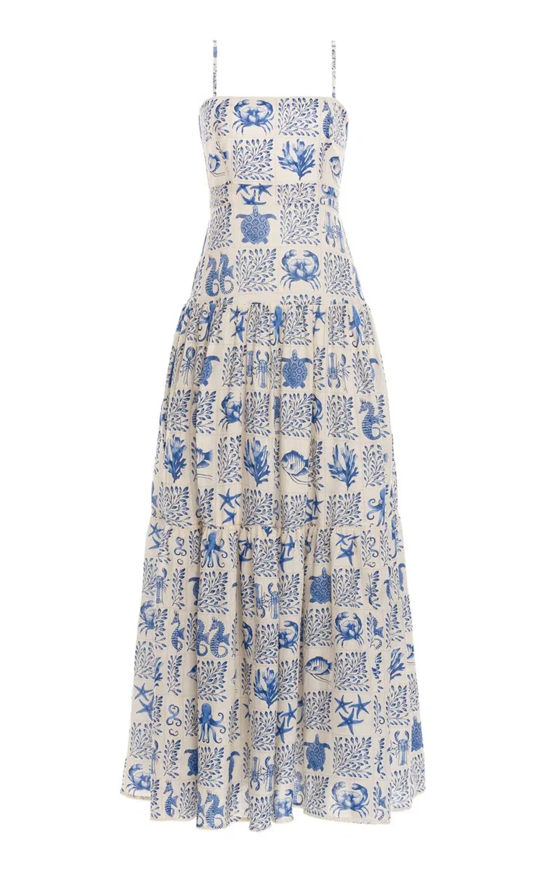 Agua by Agua Bendita Lima Tiered Printed Linen Maxi Dress in Print Size 8 for rent on The Volte - main image