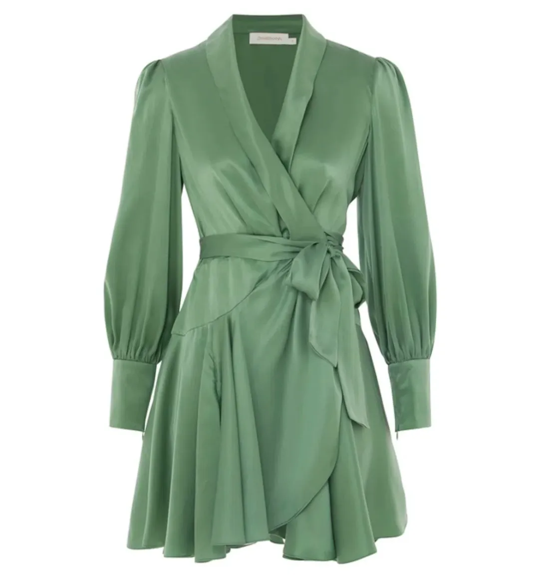 Zimmermann Silk Wrap Dress in Matcha Size 1/AU 10 for rent on The Volte - main image